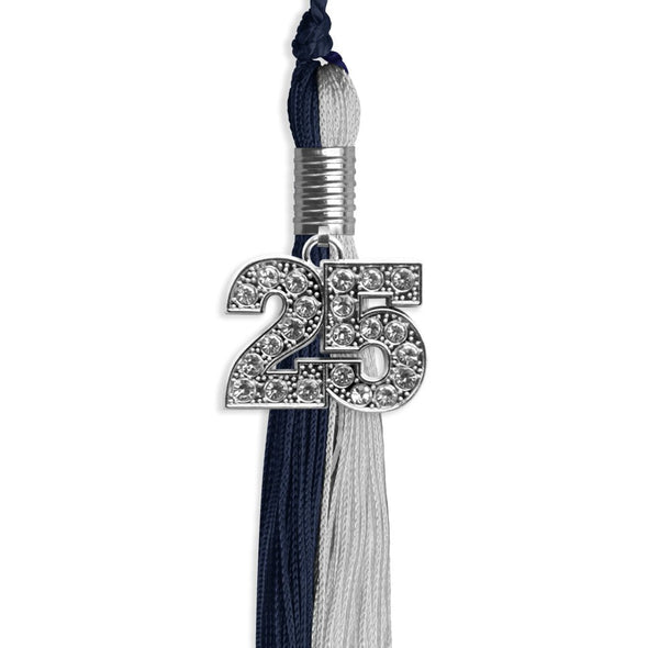 Dark Navy Blue/Grey Graduation Tassel With Silver Date Drop - Endea Graduation
