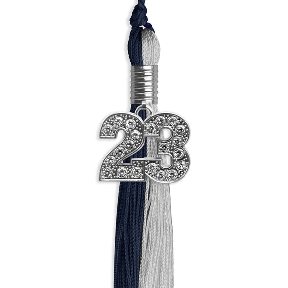 Dark Navy Blue/Grey Graduation Tassel With Silver Date Drop - Endea Graduation