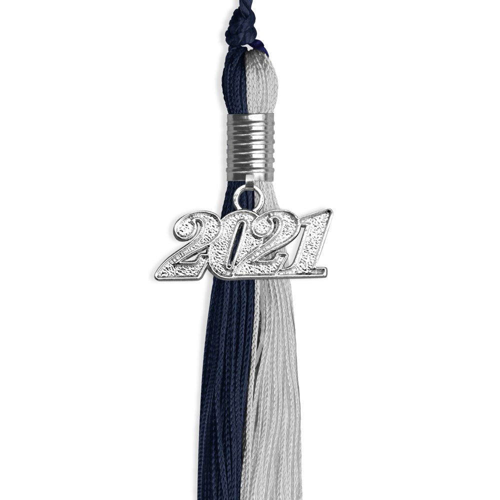 Dark Navy Blue/Grey Graduation Tassel With Silver Date Drop - Endea Graduation