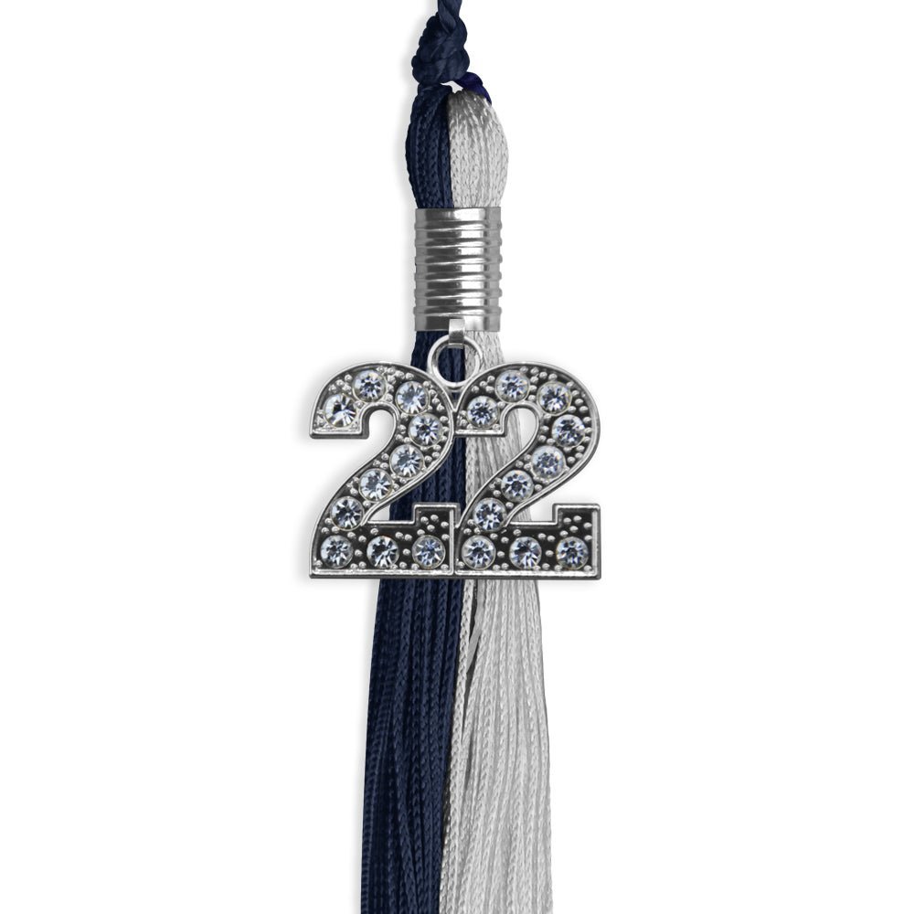 Dark Navy Blue/Grey Graduation Tassel With Silver Date Drop - Endea Graduation