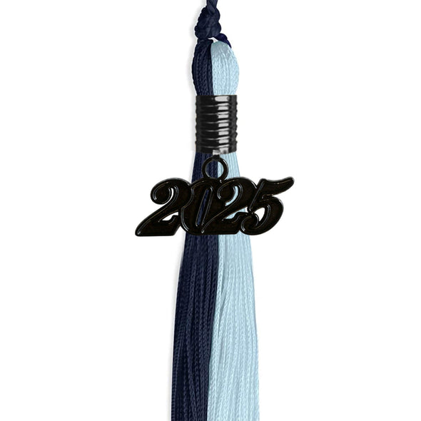 Dark Navy Blue/Light Blue Graduation Tassel With Black Date Drop - Endea Graduation