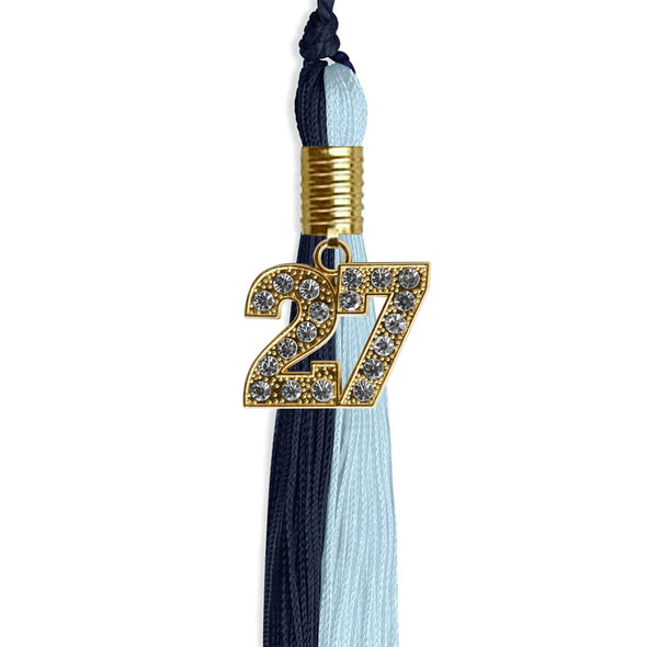 Dark Navy Blue/Light Blue Graduation Tassel With Gold Date Drop - Endea Graduation