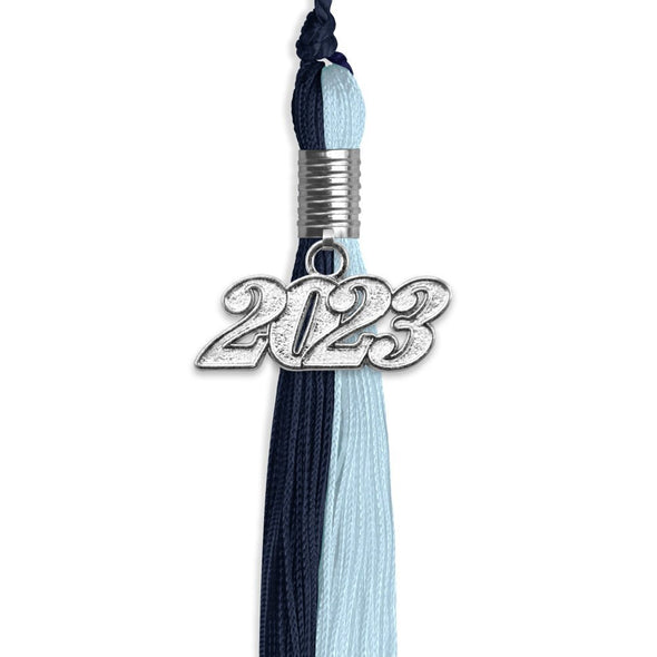 Dark Navy Blue/Light Blue Graduation Tassel With Silver Date Drop - Endea Graduation