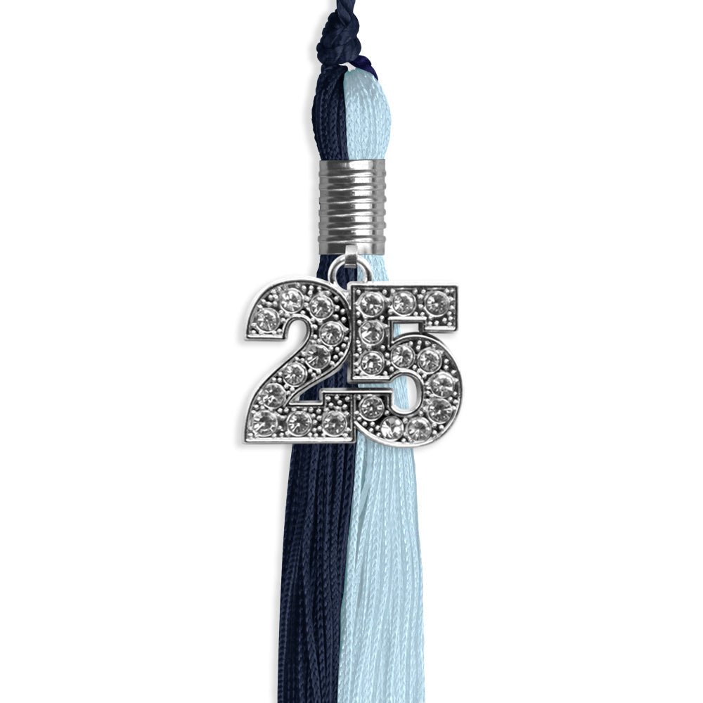 Dark Navy Blue/Light Blue Graduation Tassel With Silver Date Drop - Endea Graduation