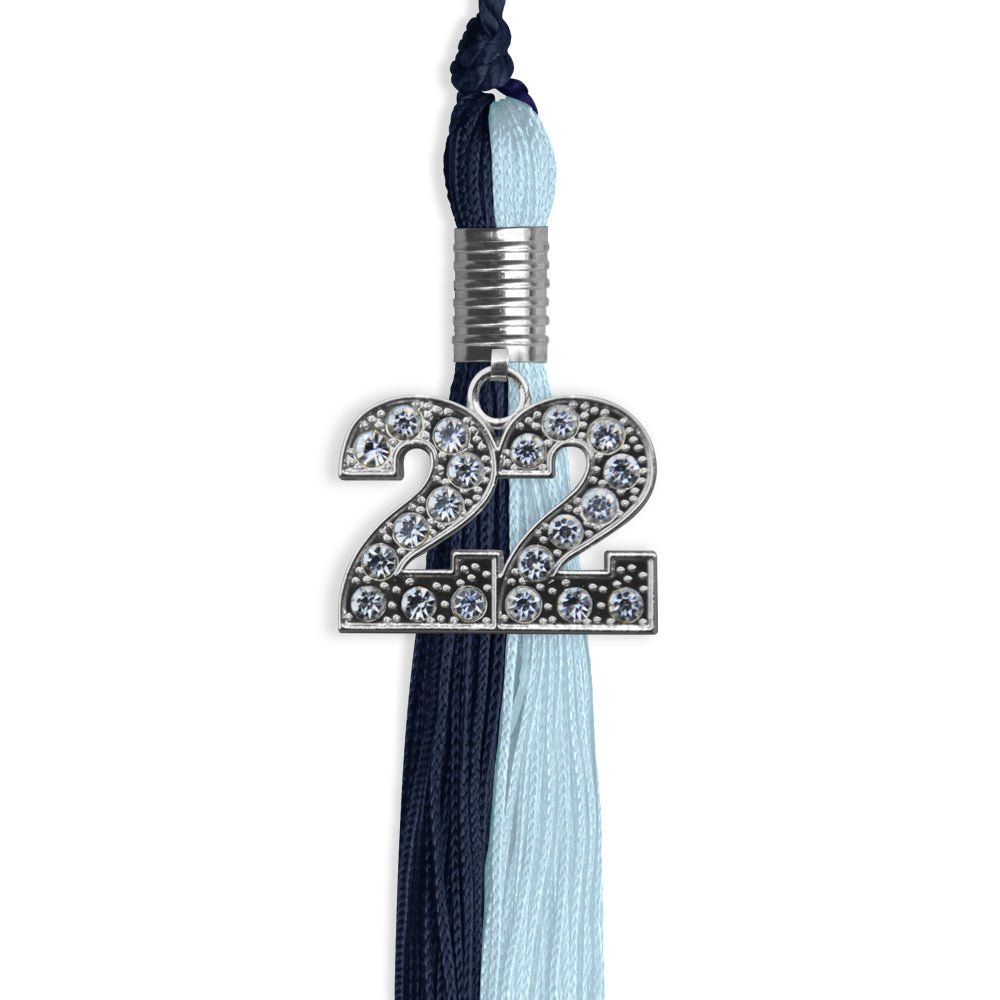 Dark Navy Blue/Light Blue Graduation Tassel With Silver Date Drop - Endea Graduation