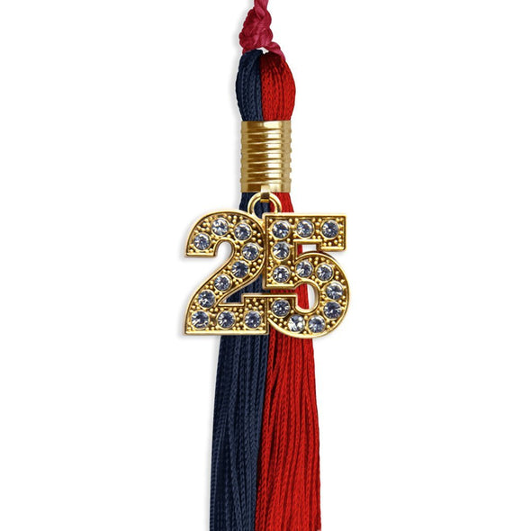 Dark Navy Blue/Red Graduation Tassel With Gold Date Drop - Endea Graduation