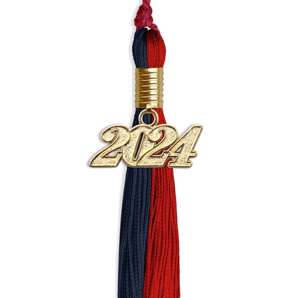 Dark Navy Blue/Red Graduation Tassel With Gold Date Drop - Endea Graduation