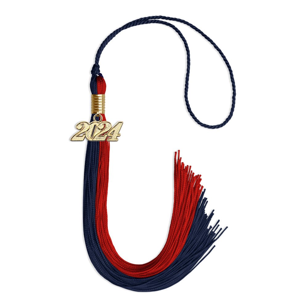 Dark Navy Blue/Red Graduation Tassel With Gold Date Drop - Endea Graduation