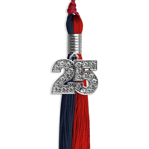 Dark Navy Blue/Red Graduation Tassel With Silver Date Drop - Endea Graduation