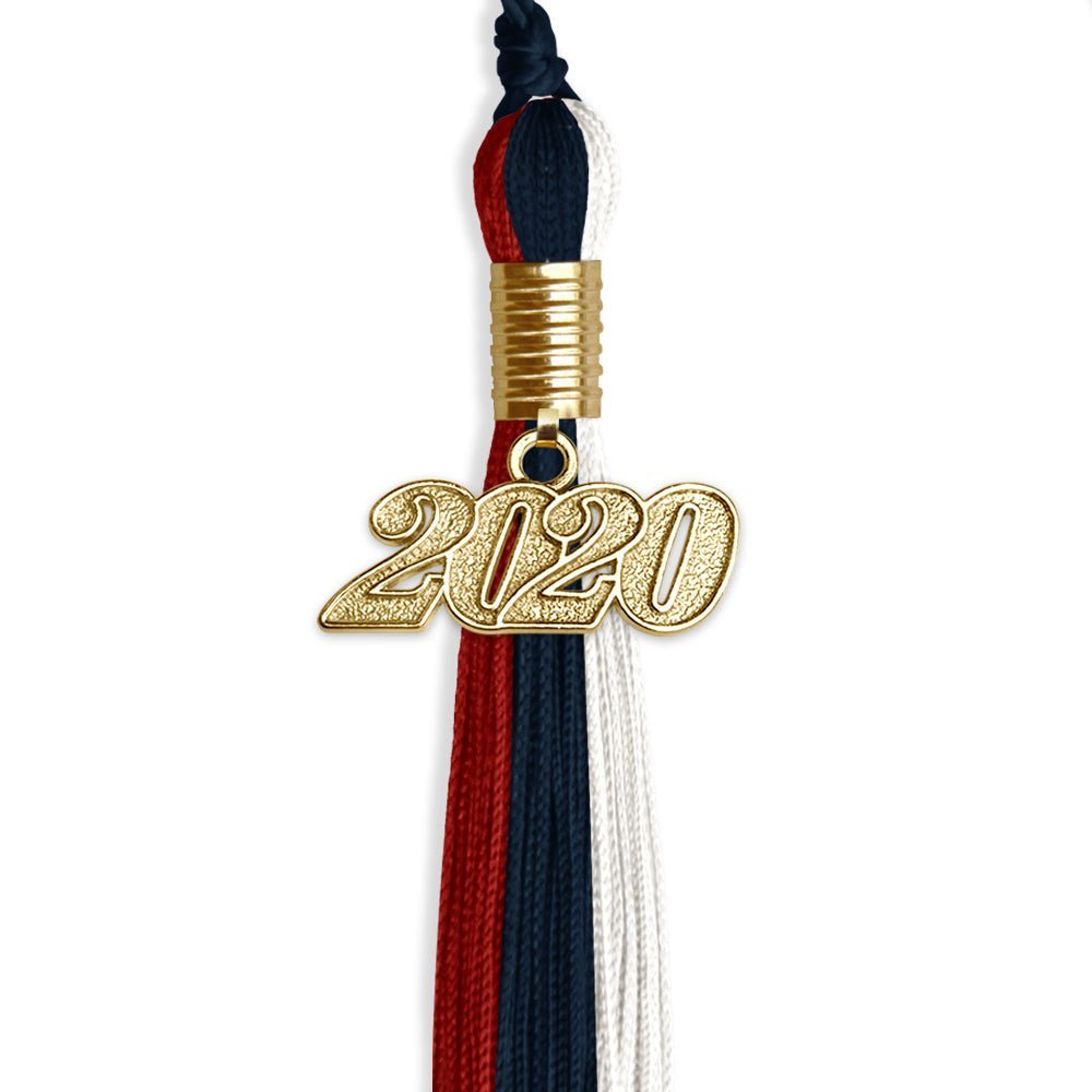 Dark Navy Blue/Red/White Graduation Tassel With Gold Date Drop - Endea Graduation