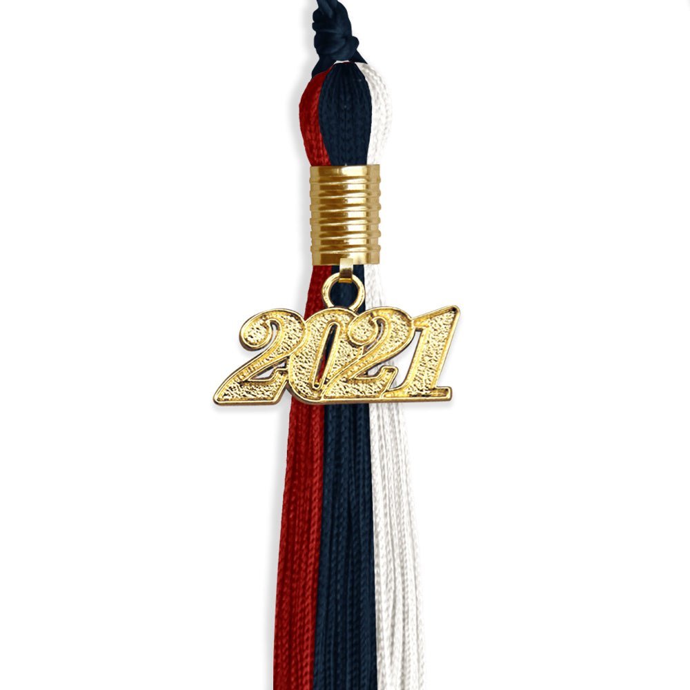 Dark Navy Blue/Red/White Graduation Tassel With Gold Date Drop - Endea Graduation