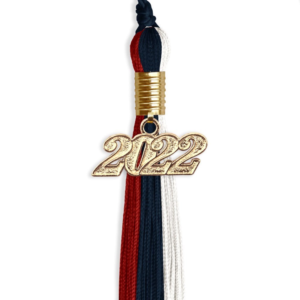 Dark Navy Blue/Red/White Graduation Tassel With Gold Date Drop - Endea Graduation