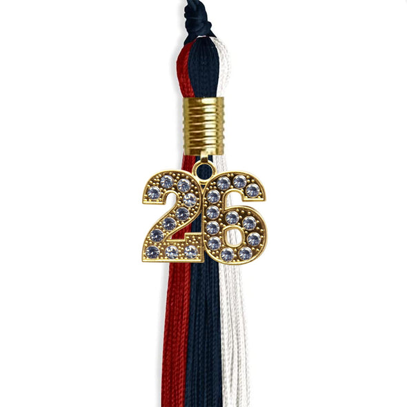Dark Navy Blue/Red/White Graduation Tassel With Gold Date Drop - Endea Graduation