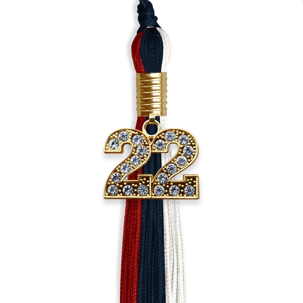 Dark Navy Blue/Red/White Graduation Tassel With Gold Date Drop - Endea Graduation