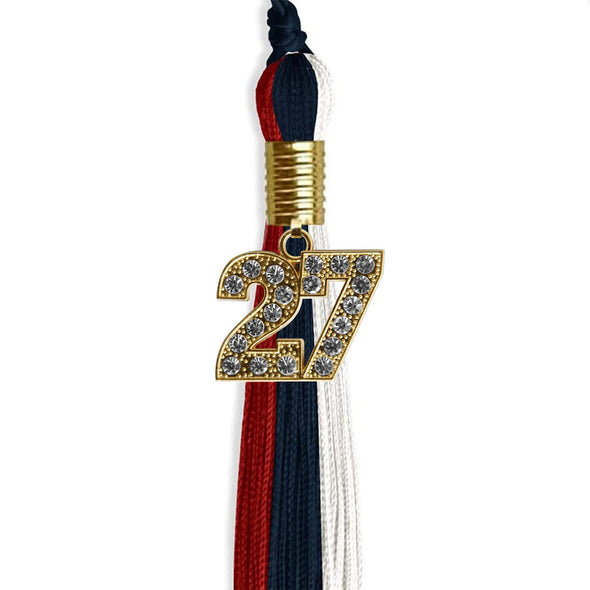 Dark Navy Blue/Red/White Graduation Tassel With Gold Date Drop - Endea Graduation