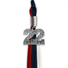 Dark Navy Blue/Red/White Graduation Tassel With Silver Date Drop - Endea Graduation