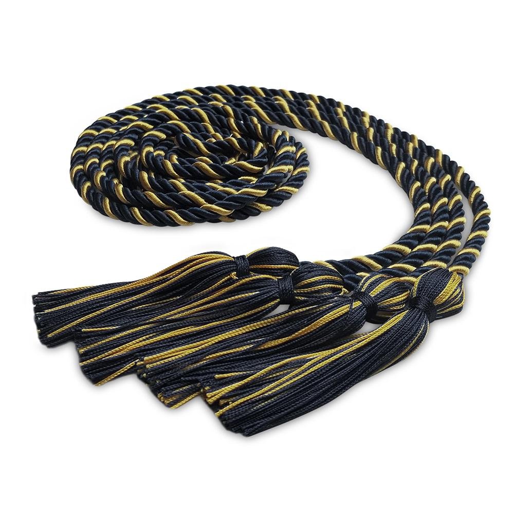 Double Graduation Honor Cord Navy Blue/Antique Gold - Endea Graduation