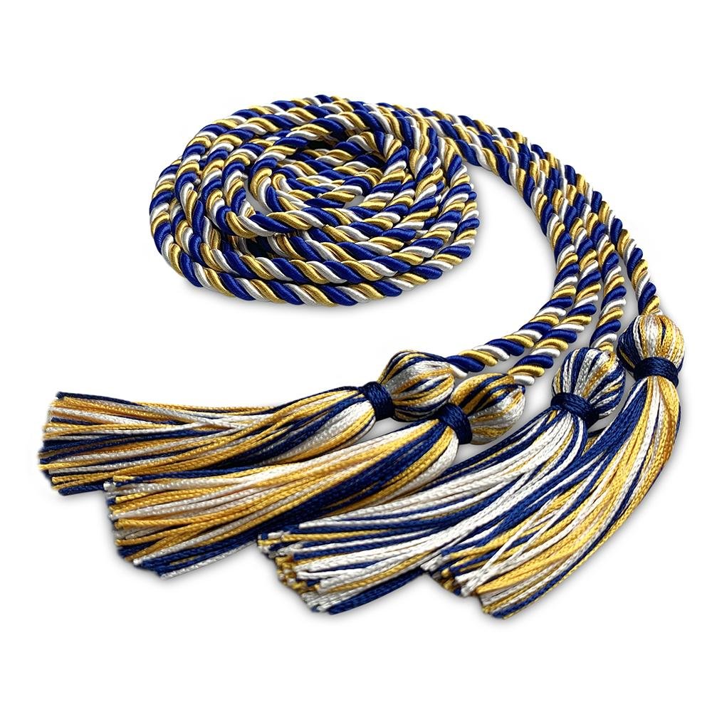Double Graduation Honor Cord Royal Blue/Gold/White - Endea Graduation
