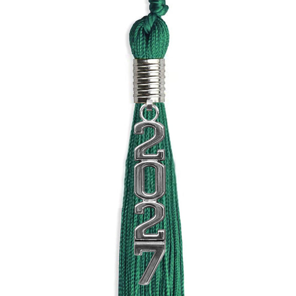 Emerald Green Graduation Tassel With Silver Stacked Date Drop - Endea Graduation