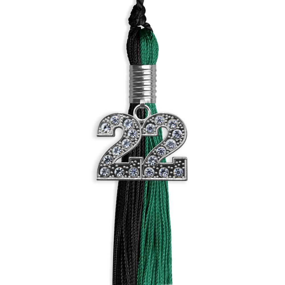 Emerald Green/Black Graduation Tassel With Silver Date Drop - Endea Graduation