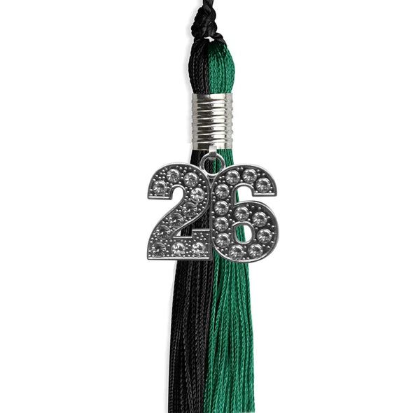 Emerald Green/Black Graduation Tassel With Silver Date Drop - Endea Graduation