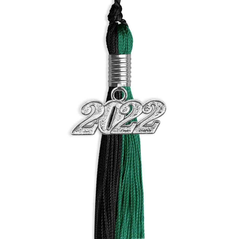 Emerald Green/Black Graduation Tassel With Silver Date Drop - Endea Graduation