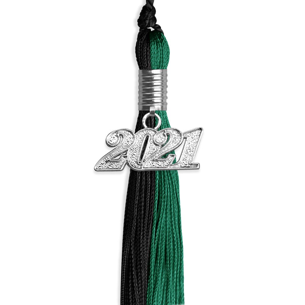 Emerald Green/Black Graduation Tassel With Silver Date Drop - Endea Graduation