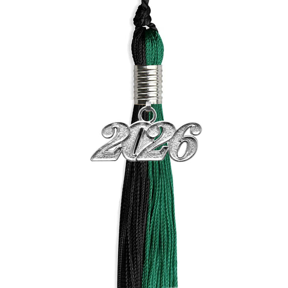 Emerald Green/Black Graduation Tassel With Silver Date Drop - Endea Graduation