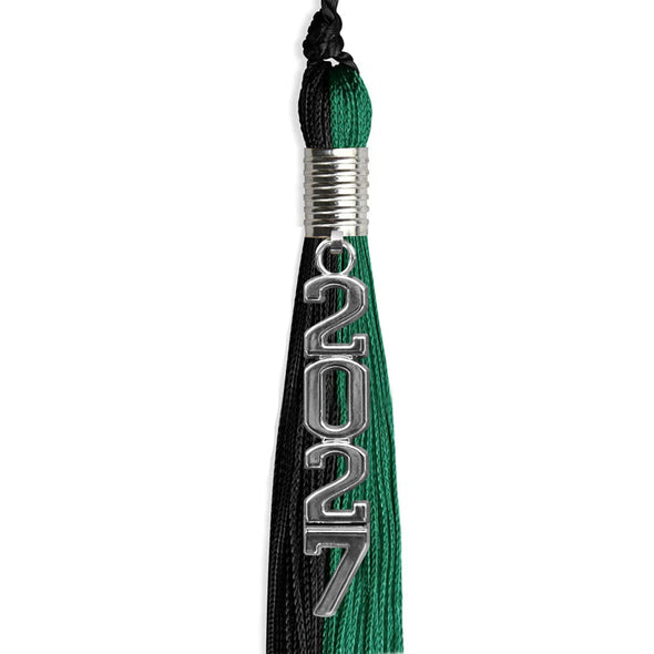 Emerald Green/Black Graduation Tassel With Silver Stacked Date Drop - Endea Graduation
