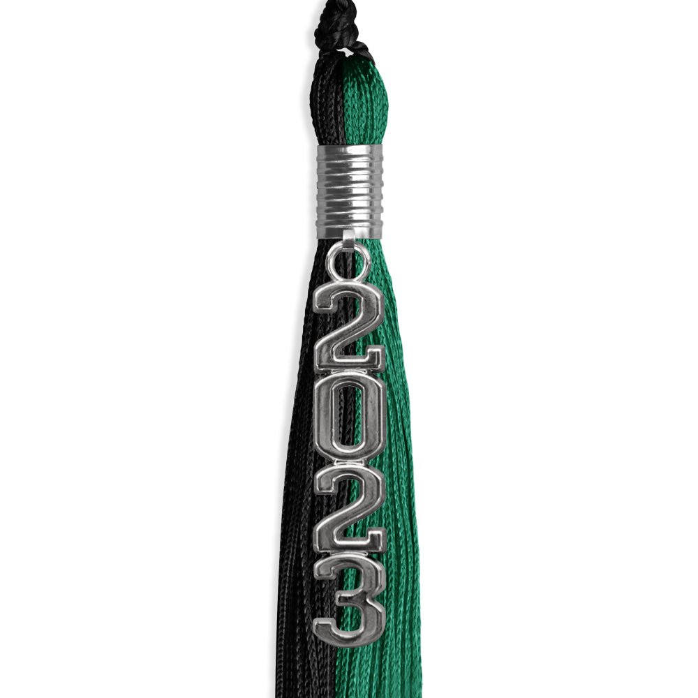 Emerald Green/Black Graduation Tassel With Silver Stacked Date Drop - Endea Graduation