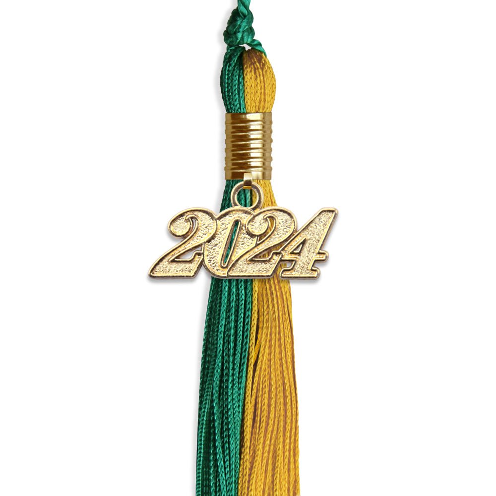 Emerald Green/Bright Gold Graduation Tassel With Gold Date Drop - Endea Graduation