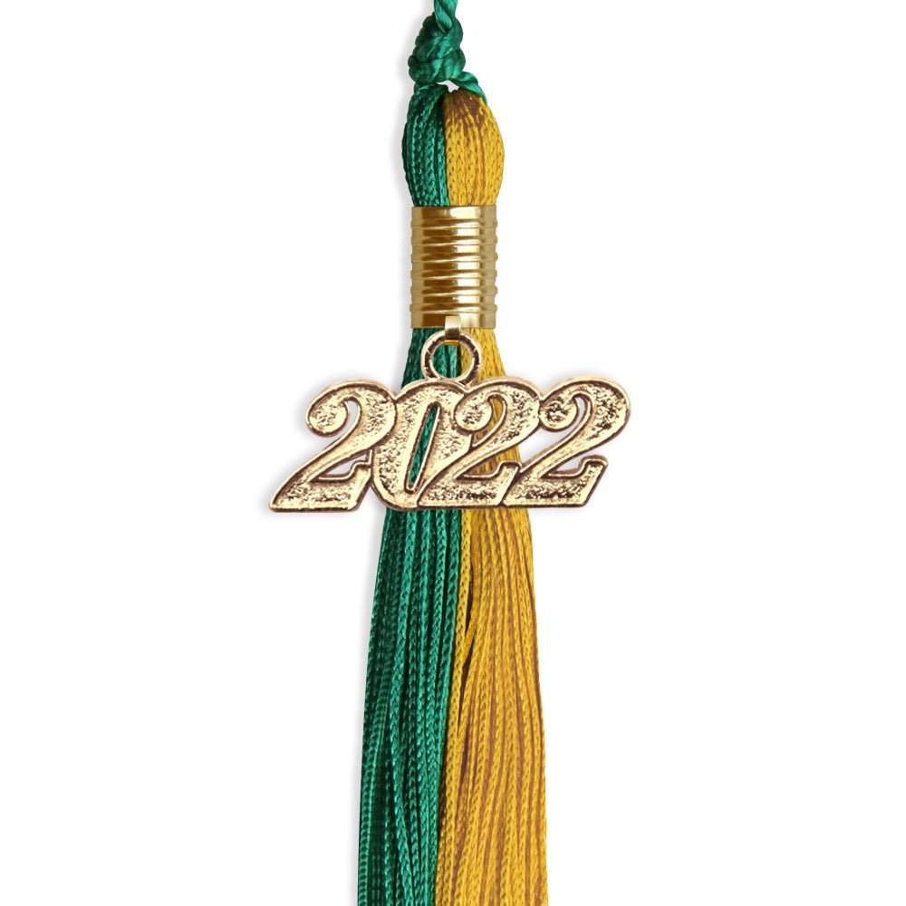 Emerald Green/Bright Gold Graduation Tassel With Gold Date Drop - Endea Graduation