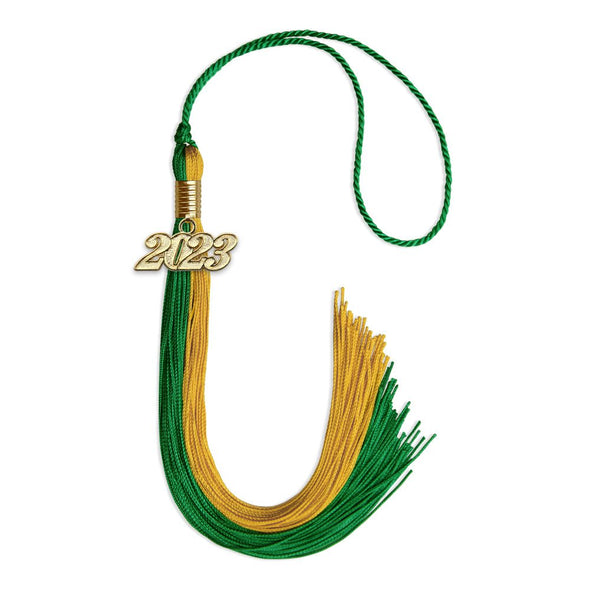 Emerald Green/Bright Gold Graduation Tassel With Gold Date Drop - Endea Graduation