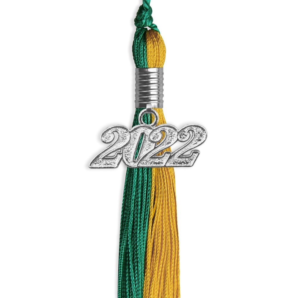 Emerald Green/Bright Gold Graduation Tassel With Silver Date Drop - Endea Graduation