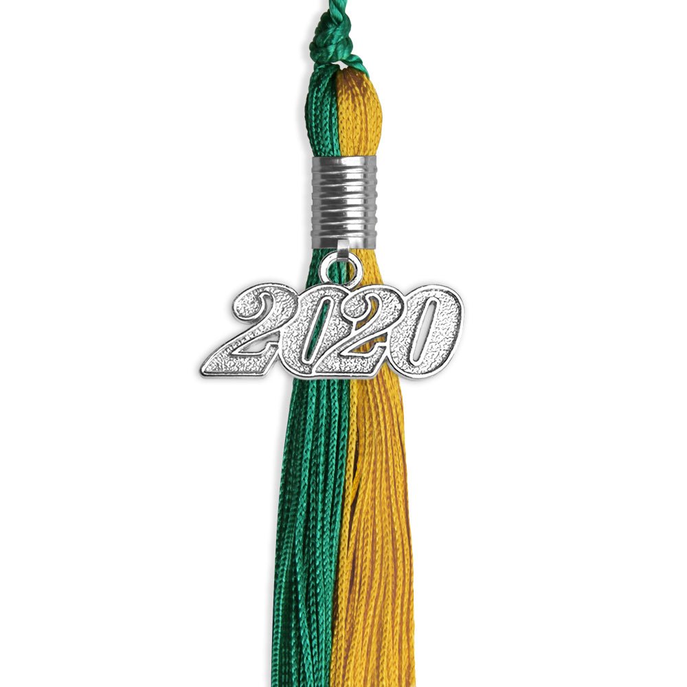 Emerald Green/Bright Gold Graduation Tassel With Silver Date Drop - Endea Graduation