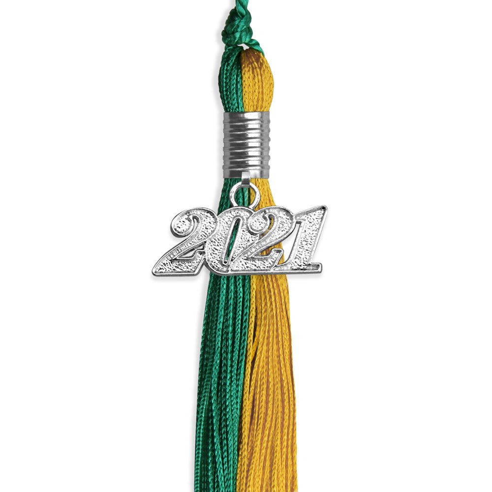 Emerald Green/Bright Gold Graduation Tassel With Silver Date Drop - Endea Graduation