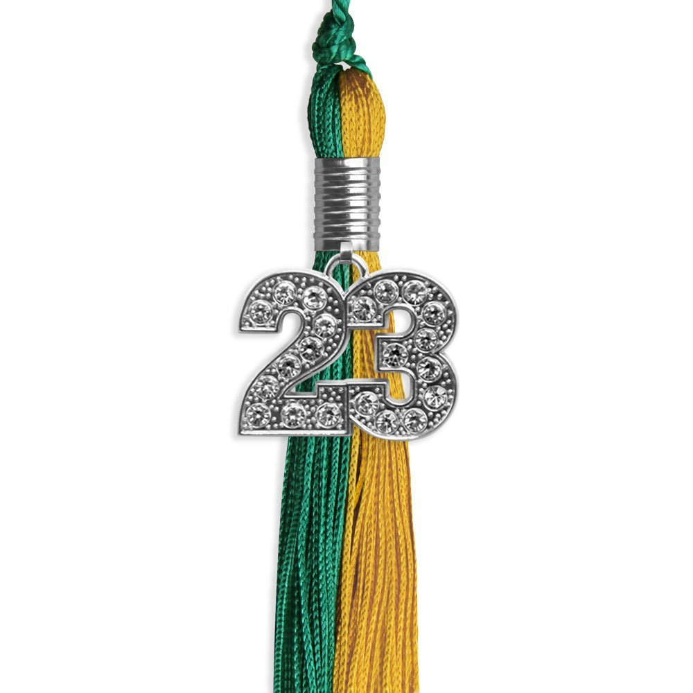 Emerald Green/Bright Gold Graduation Tassel With Silver Date Drop - Endea Graduation