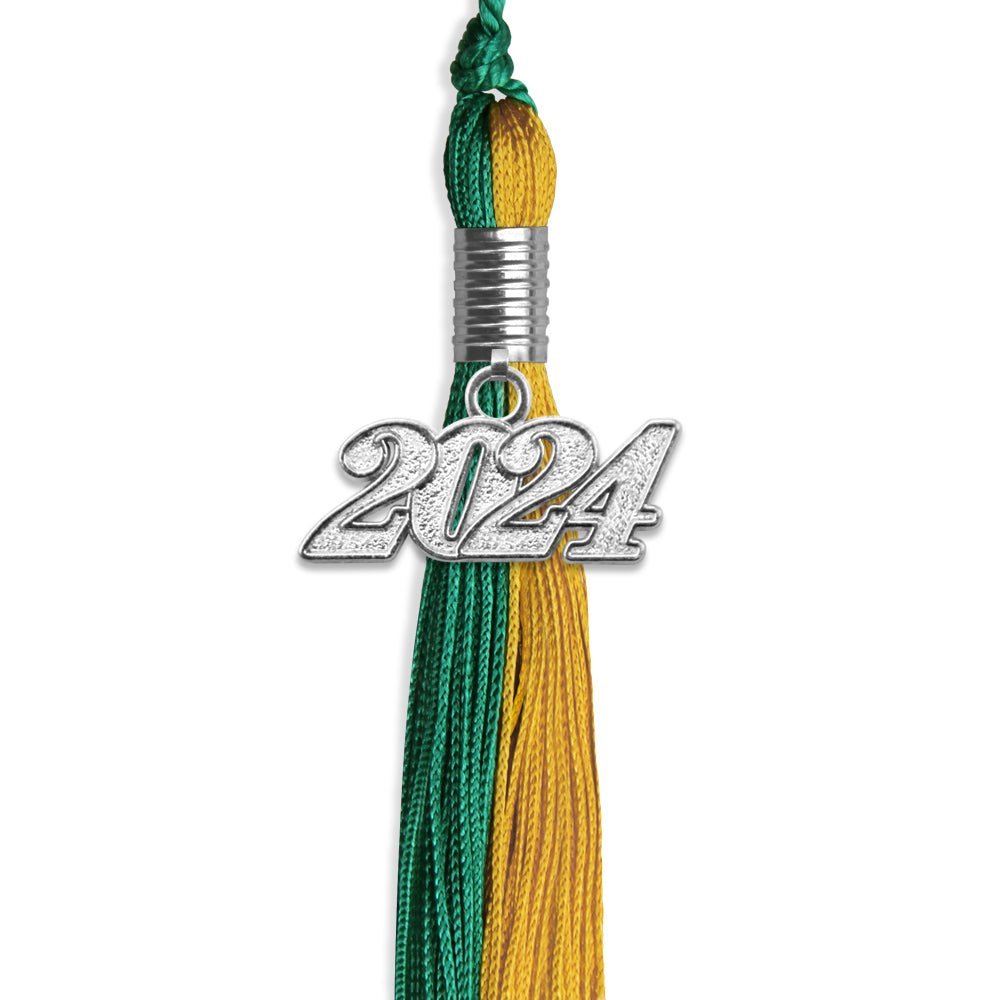 Emerald Green/Bright Gold Graduation Tassel With Silver Date Drop - Endea Graduation