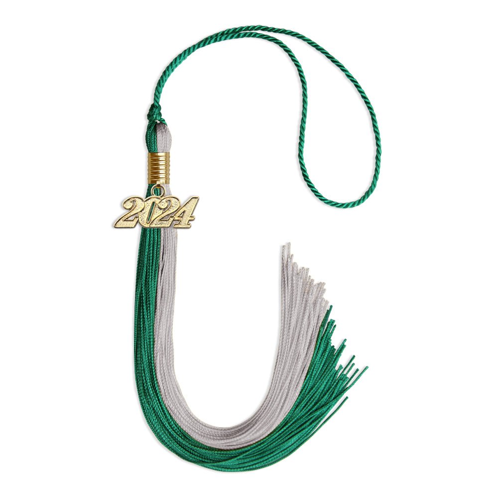 Emerald Green/Grey Graduation Tassel With Gold Date Drop - Endea Graduation