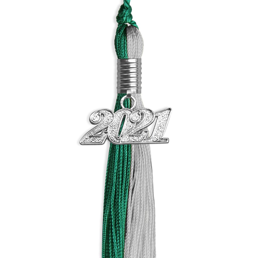 Emerald Green/Grey Graduation Tassel With Silver Date Drop - Endea Graduation