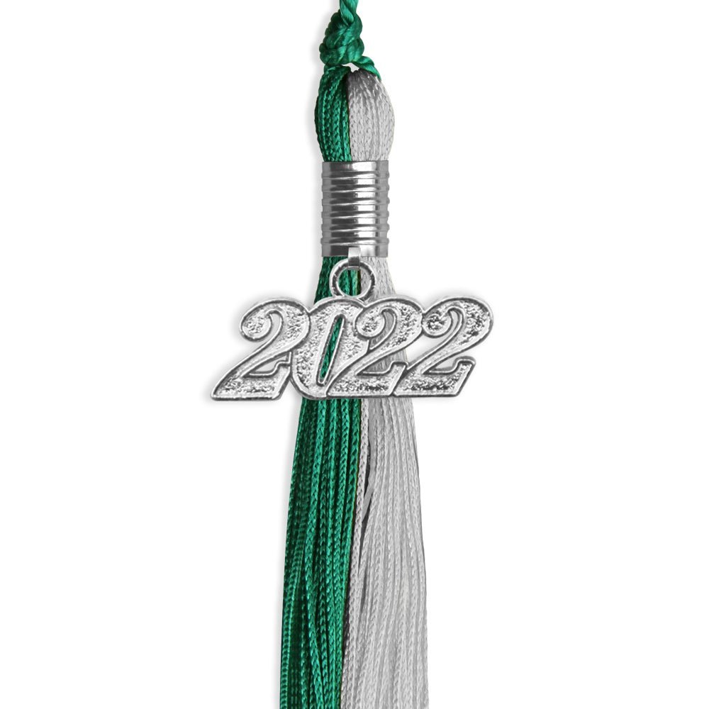 Emerald Green/Grey Graduation Tassel With Silver Date Drop - Endea Graduation