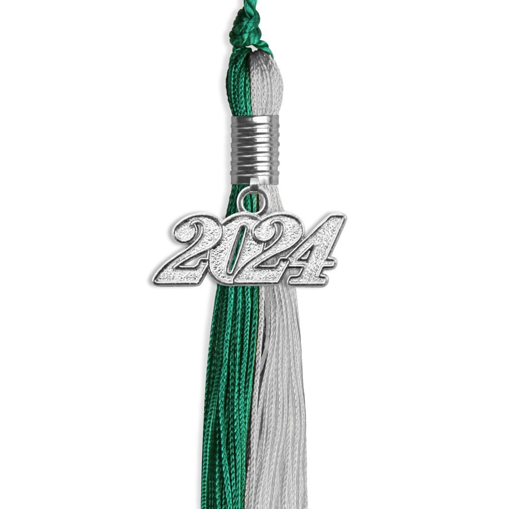 Emerald Green/Grey Graduation Tassel With Silver Date Drop - Endea Graduation