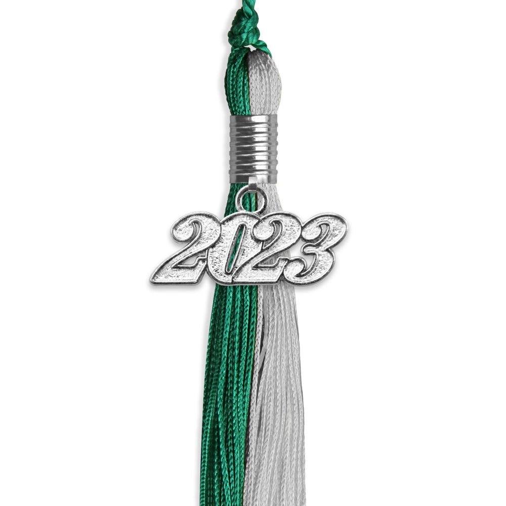 Emerald Green/Grey Graduation Tassel With Silver Date Drop - Endea Graduation