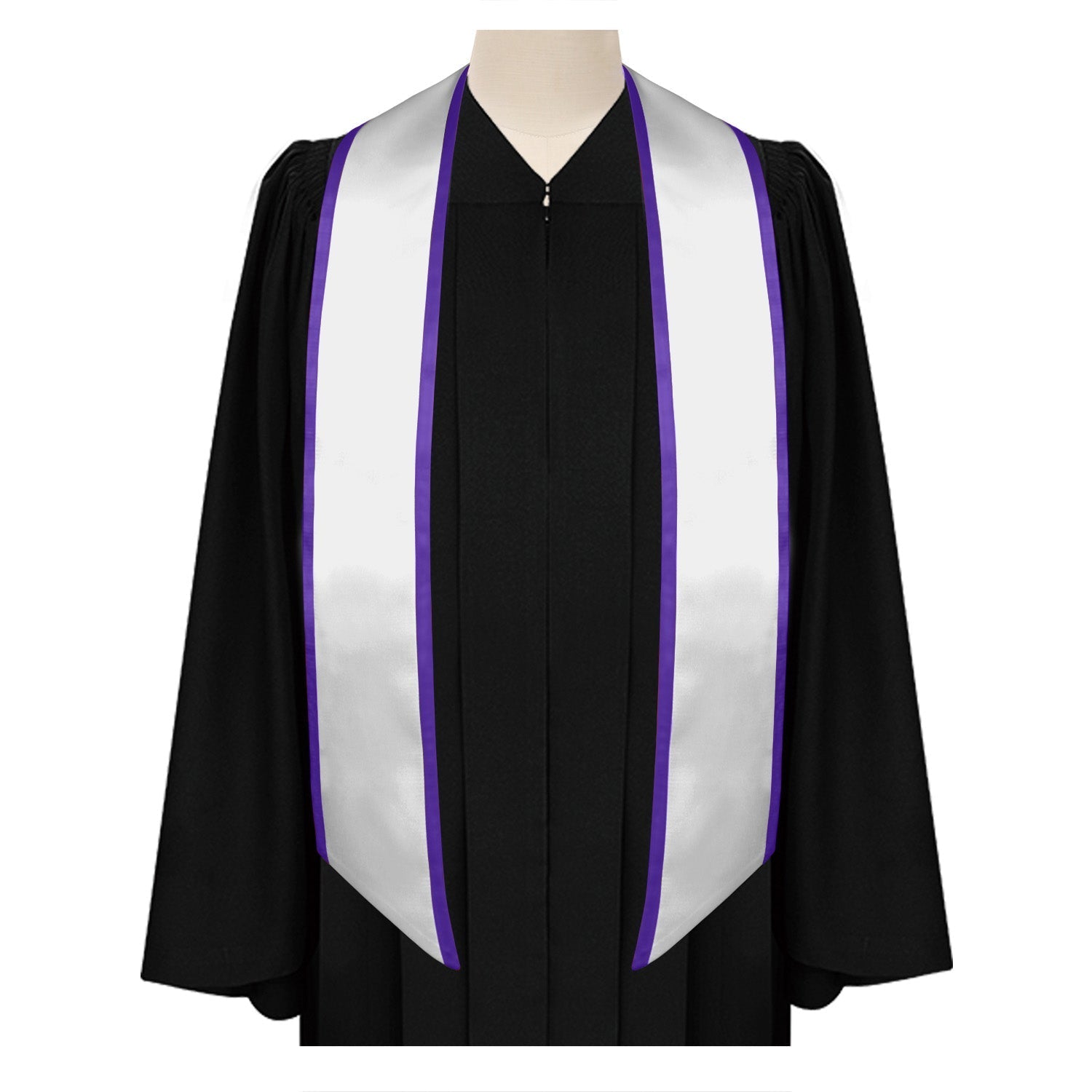 Endea Graduation White/Purple Plain Graduation Stole with Trim Color Angled End