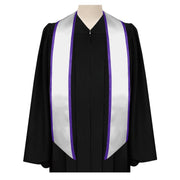 Endea Graduation Plain Honor Stole With Trim Color & Angled End Adult Unisex 72" White/Purple - Endea Graduation