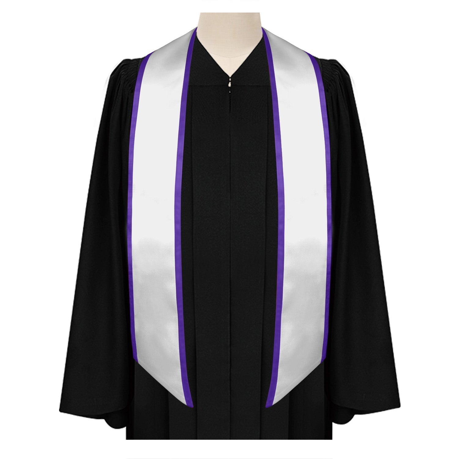 Endea Graduation Plain Honor Stole With Trim Color & Angled End Adult Unisex 72" White/Purple - Endea Graduation