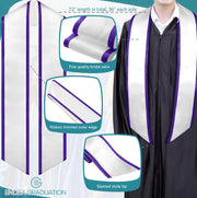 Endea Graduation Plain Honor Stole With Trim Color & Angled End Adult Unisex 72" White/Purple - Endea Graduation