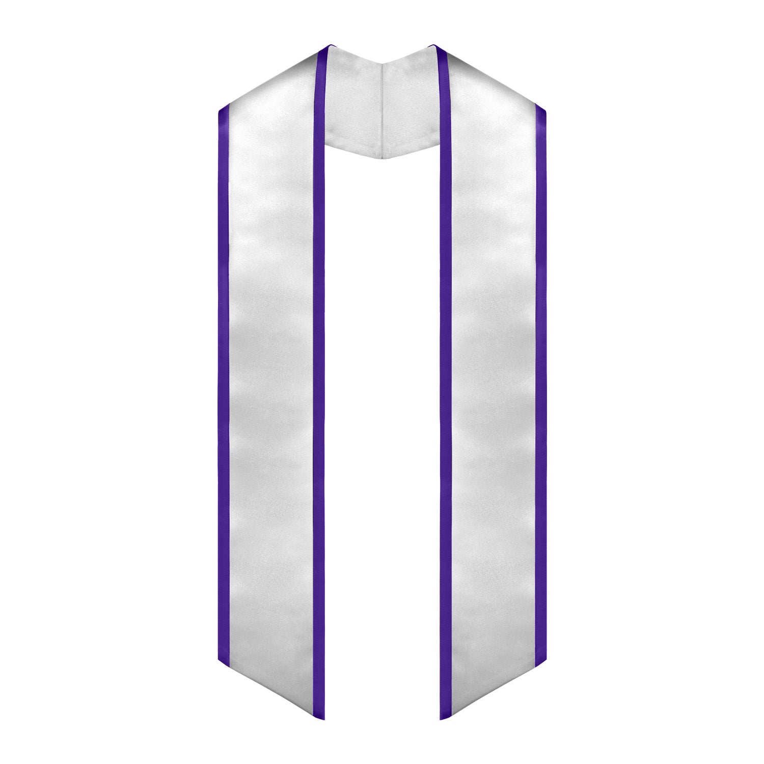 Endea Graduation Plain Honor Stole With Trim Color & Angled End Adult Unisex 72" White/Purple - Endea Graduation