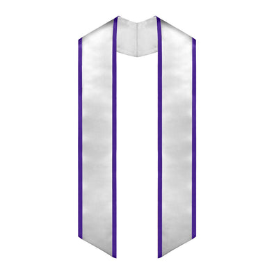 Endea Graduation Plain Honor Stole With Trim Color & Angled End Adult Unisex 72" White/Purple - Endea Graduation