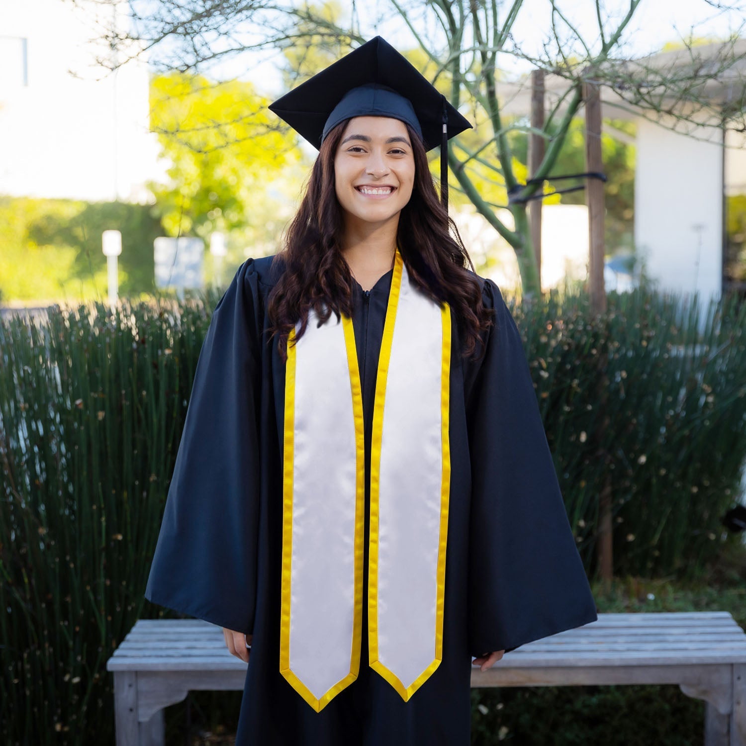 Endea Graduation Plain Honor Stole With Trim Color & Classic End Adult Unisex 72" White/Gold - Endea Graduation